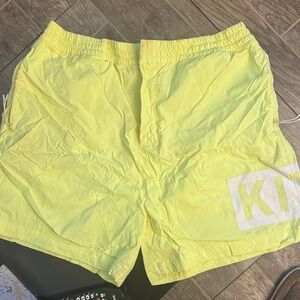 Lime Green Fluorescent Yellow KiTH Shorts with White Logo